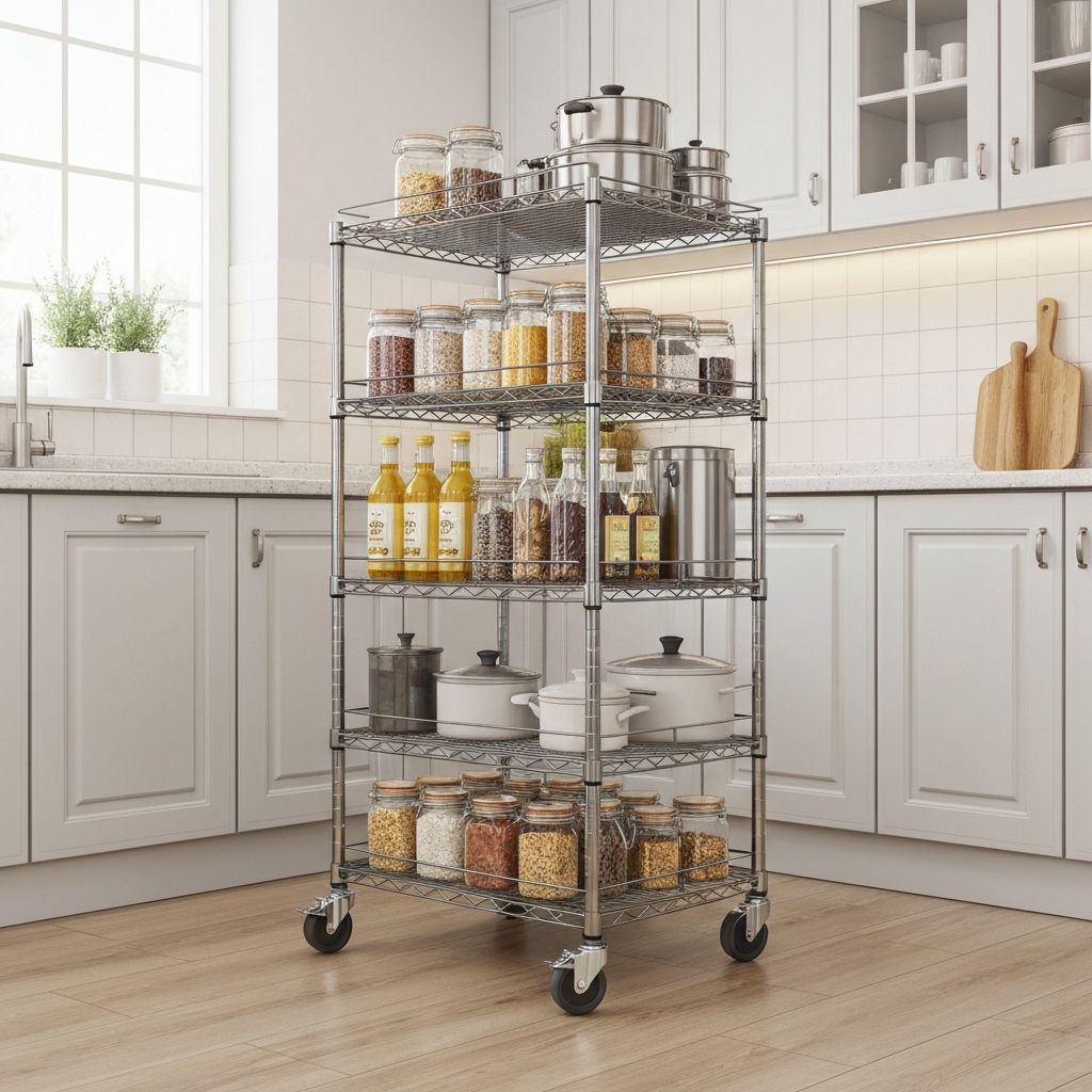 Prateleiras organizadoras de metal dobráveis e resistentes com rodas - Imagem 1